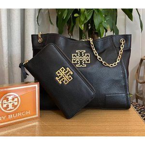 ♦️♦️  TORY BURCH AUTHENTIC BLACK LEATHER BRITTEN HANDBAG AND WALLET SET  ♦️♦️